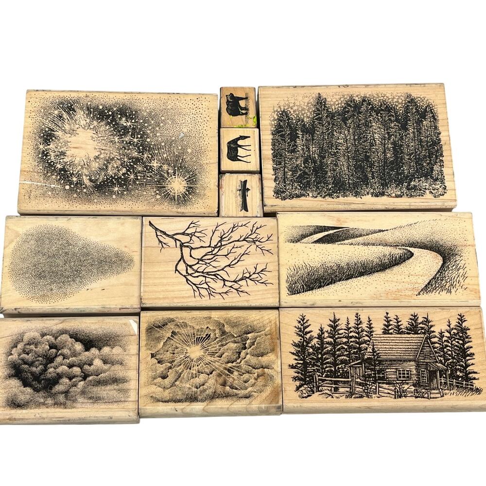 LOT 11 Stampscapes Stamps, Cabin in the Woods, Frosted Aspens, Canoe and More